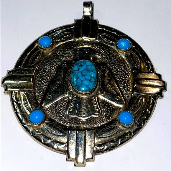 NAVAJO TURQUOISE THUNDERBIRD BELL NICKEL SILVER - Picture 3 of 10